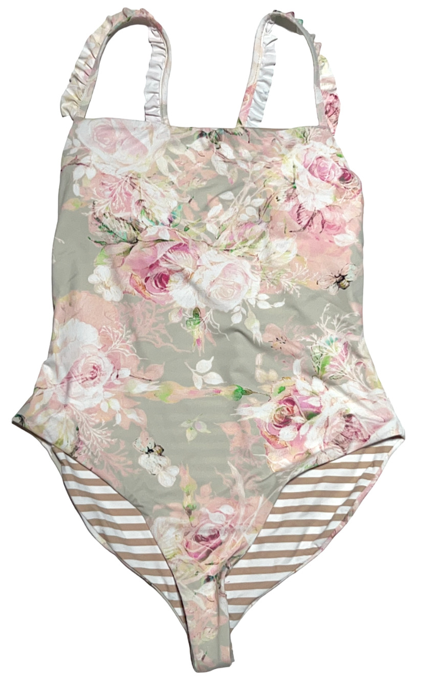 NEW DIPPIN' DAISYS ROSE FLORAL RUFFLE STRAP ONE PIECE SWIMSUIT SIZE MEDIUM